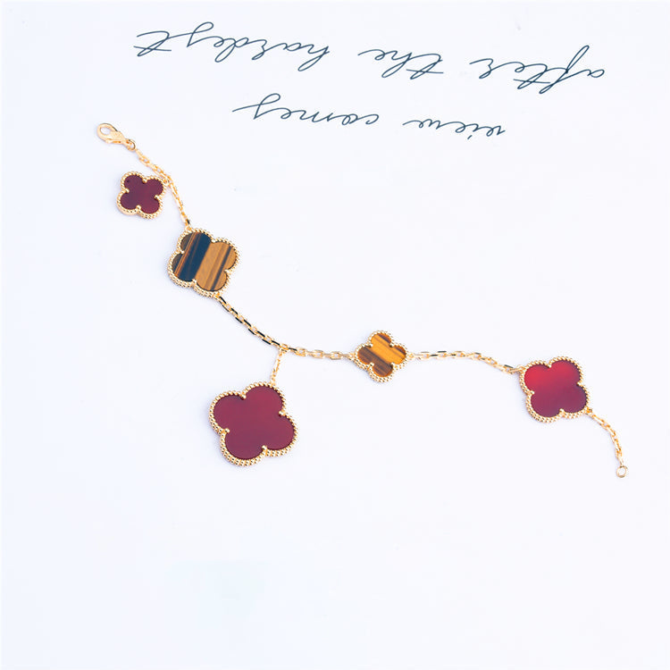 [Love's Uplift]CLOVER BRACELET 5 MOTIFS CARNELIAN TIGER EYE