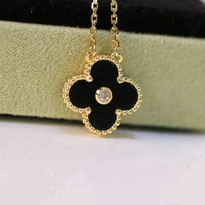 [Love's Uplift]CLOVER 15MM DIAMOND ONYX NECKLACE