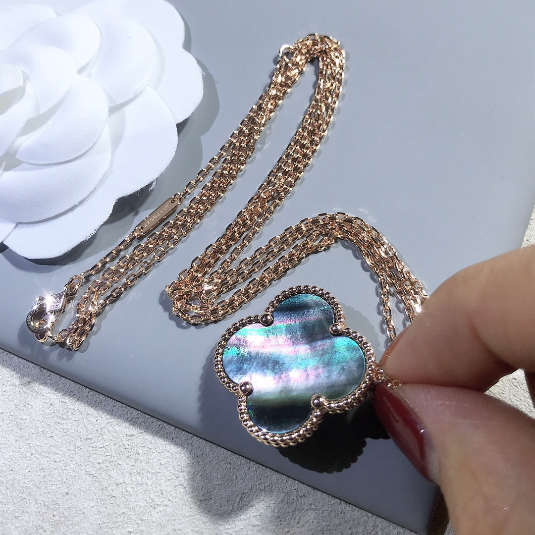 [Love's Uplift]CLOVER 25MM GOLD DARK MOP BIG CLOVER NECKLACE