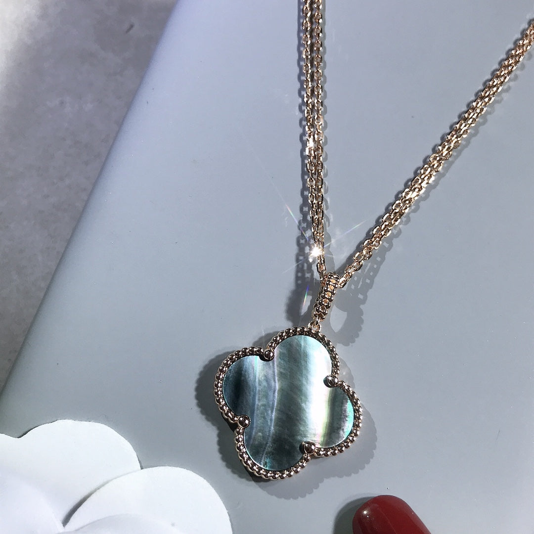 [Love's Uplift]CLOVER 25MM GOLD DARK MOP BIG CLOVER NECKLACE