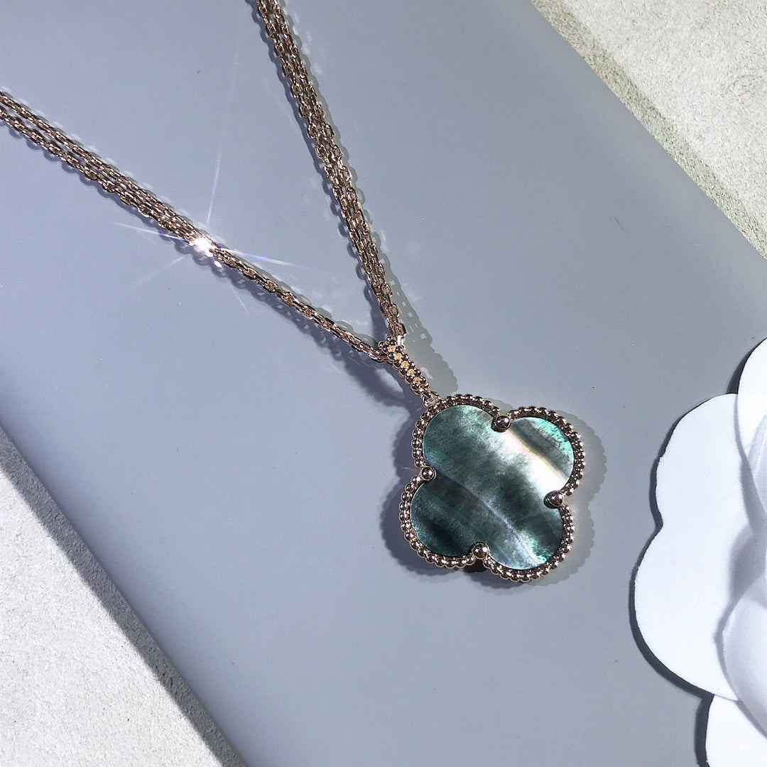 [Love's Uplift]CLOVER 25MM GOLD DARK MOP BIG CLOVER NECKLACE
