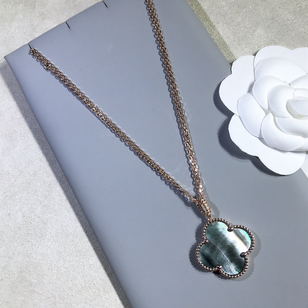 [Love's Uplift]CLOVER 25MM GOLD DARK MOP BIG CLOVER NECKLACE