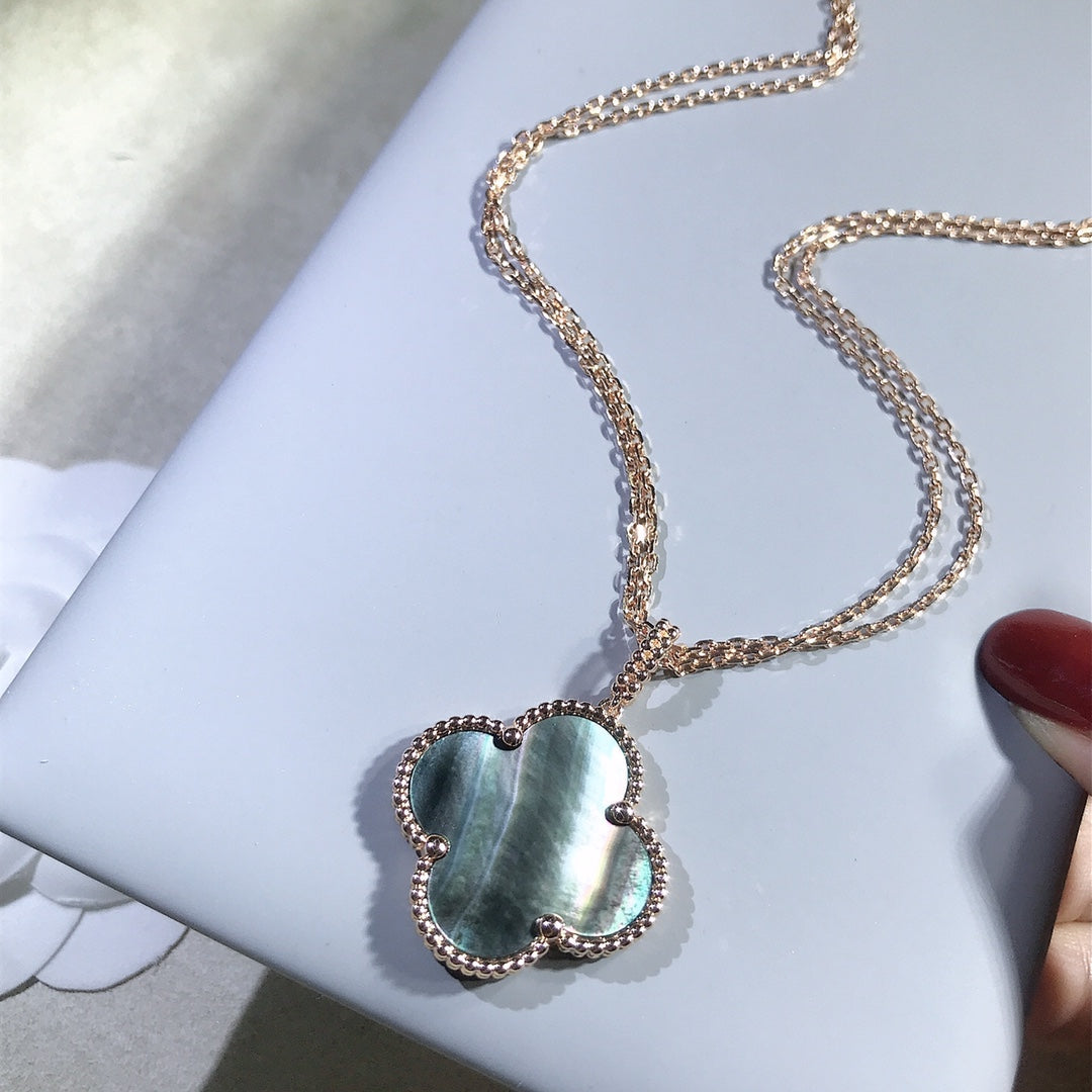 [Love's Uplift]CLOVER 25MM GOLD DARK MOP BIG CLOVER NECKLACE