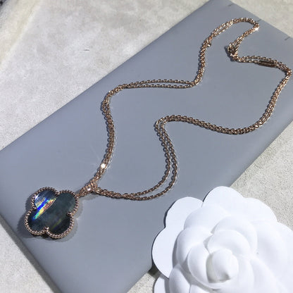 [Love's Uplift]CLOVER 25MM GOLD DARK MOP BIG CLOVER NECKLACE