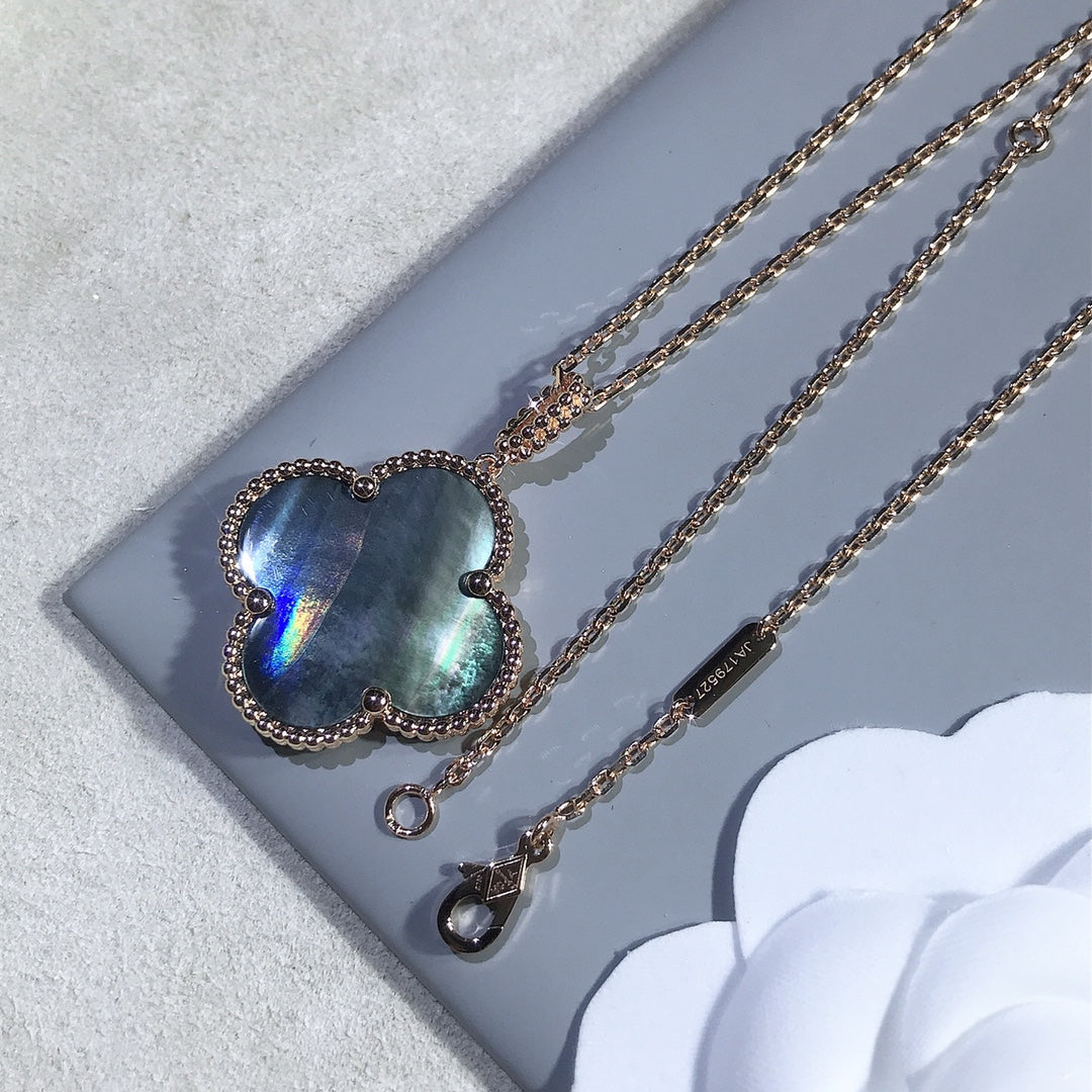 [Love's Uplift]CLOVER 25MM GOLD DARK MOP BIG CLOVER NECKLACE