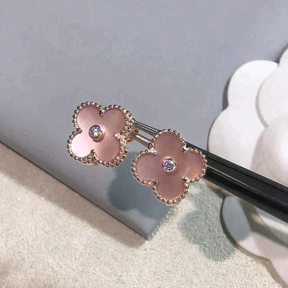 [Love's Uplift]CLOVER MEDIUM 1 MOTIFS  PINK MOP DIAMOND EARRINGS