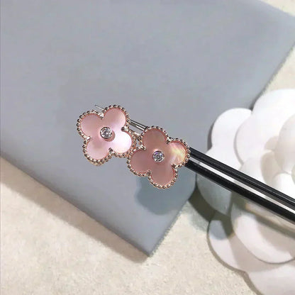 [Love's Uplift]CLOVER MEDIUM 1 MOTIFS  PINK MOP DIAMOND EARRINGS