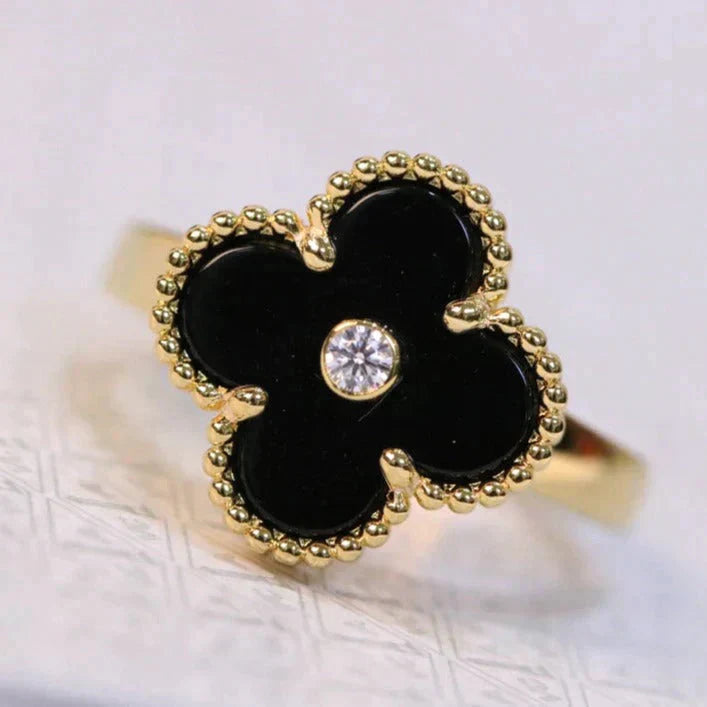[Love's Uplift]CLOVER ONYX RING GOLD DIAMOND