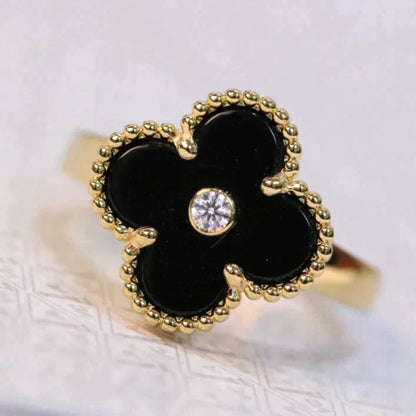 [Love's Uplift]CLOVER ONYX RING GOLD DIAMOND