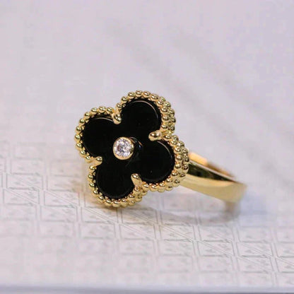 [Love's Uplift]CLOVER ONYX RING GOLD DIAMOND