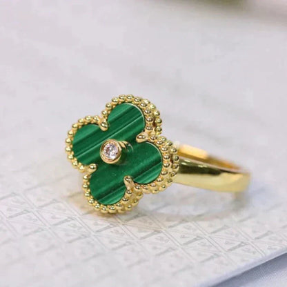[Love's Uplift]CLOVER MALACHITE RING GOLD DIAMOND
