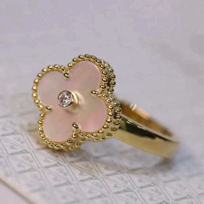 [Love's Uplift]CLOVER PINK MOP RING GOLD DIAMOND