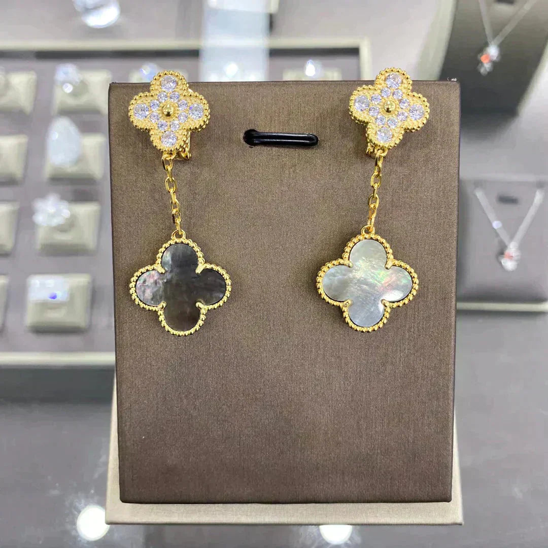 [Love's Uplift]CLOVER  2 MOTIFS  DIAMOND  EARRINGS (MULTIPLE CHOICESç´