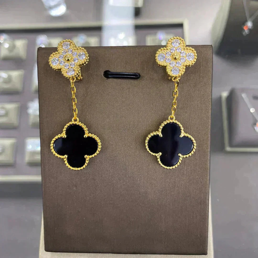 [Love's Uplift]CLOVER  2 MOTIFS  DIAMOND  EARRINGS (MULTIPLE CHOICESç´