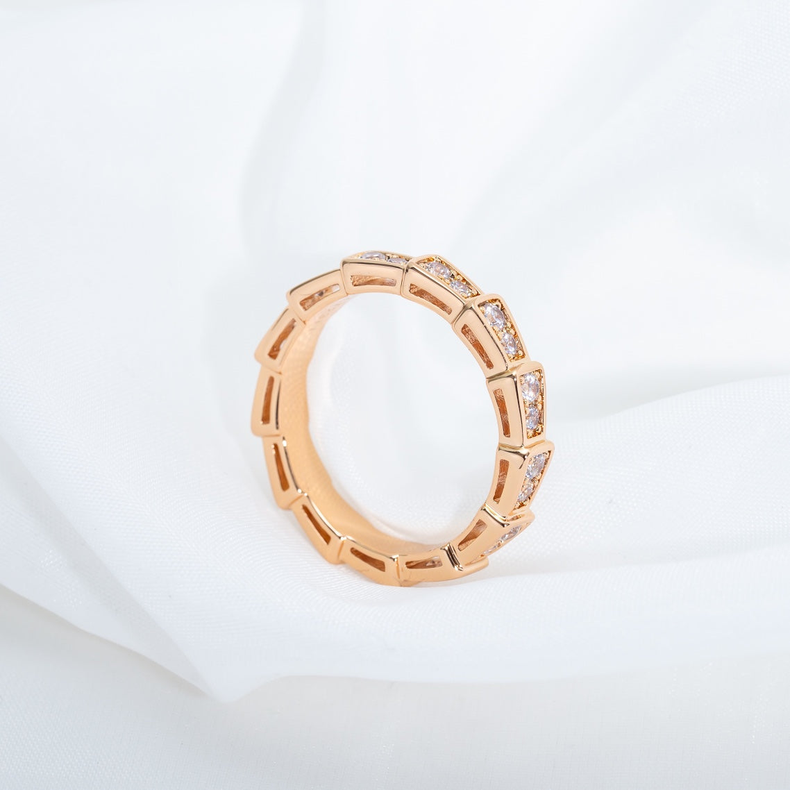 [Love's Uplift]SERPENTI RING PINK GOLD DIAMOND PAVED 3MM