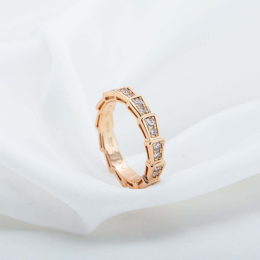 [Love's Uplift]SERPENTI RING PINK GOLD DIAMOND PAVED 3MM