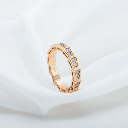 [Love's Uplift]SERPENTI RING PINK GOLD DIAMOND PAVED 3MM