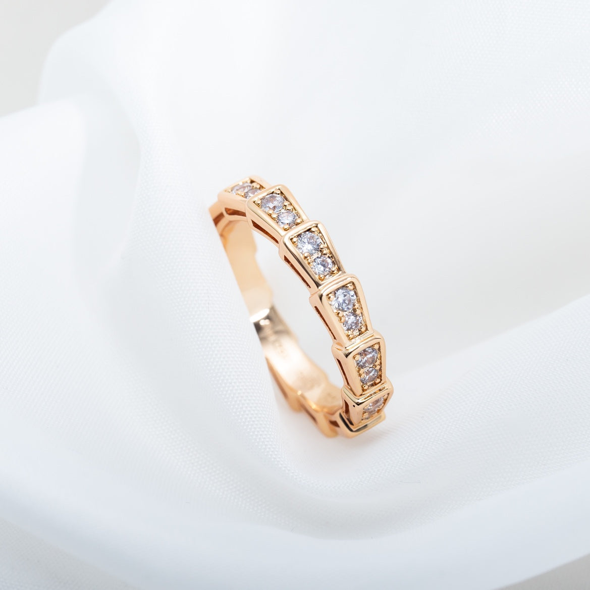 [Love's Uplift]SERPENTI RING PINK GOLD DIAMOND PAVED 3MM