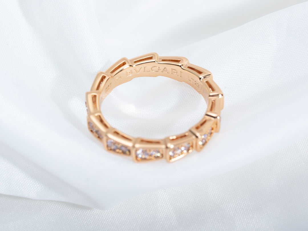 [Love's Uplift]SERPENTI RING PINK GOLD DIAMOND PAVED 3MM