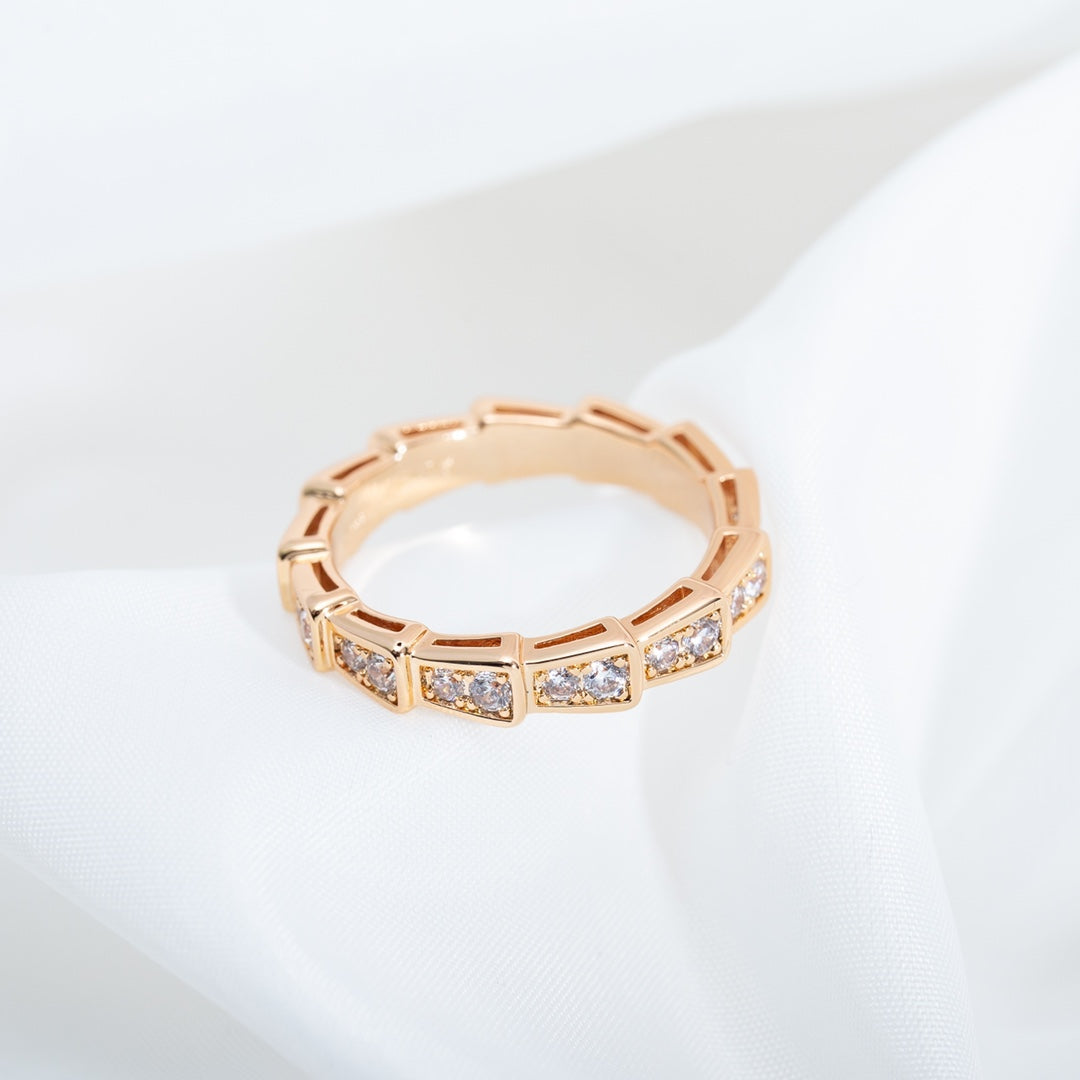 [Love's Uplift]SERPENTI RING PINK GOLD DIAMOND PAVED 3MM
