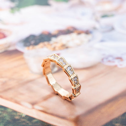 [Love's Uplift]SERPENTI RING PINK GOLD DIAMOND PAVED 3MM