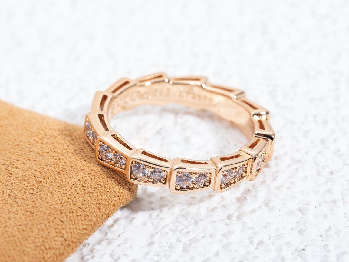 [Love's Uplift]SERPENTI RING PINK GOLD DIAMOND PAVED 3MM