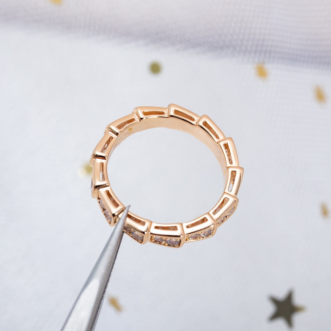 [Love's Uplift]SERPENTI RING PINK GOLD DIAMOND PAVED 3MM