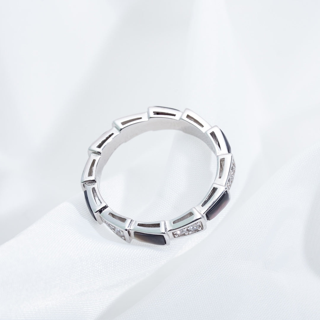 [Love's Uplift]SERPENTI RING SILVER  DIAMOND BLACK MOP 3MM