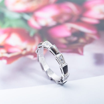 [Love's Uplift]SERPENTI RING SILVER  DIAMOND BLACK MOP 3MM