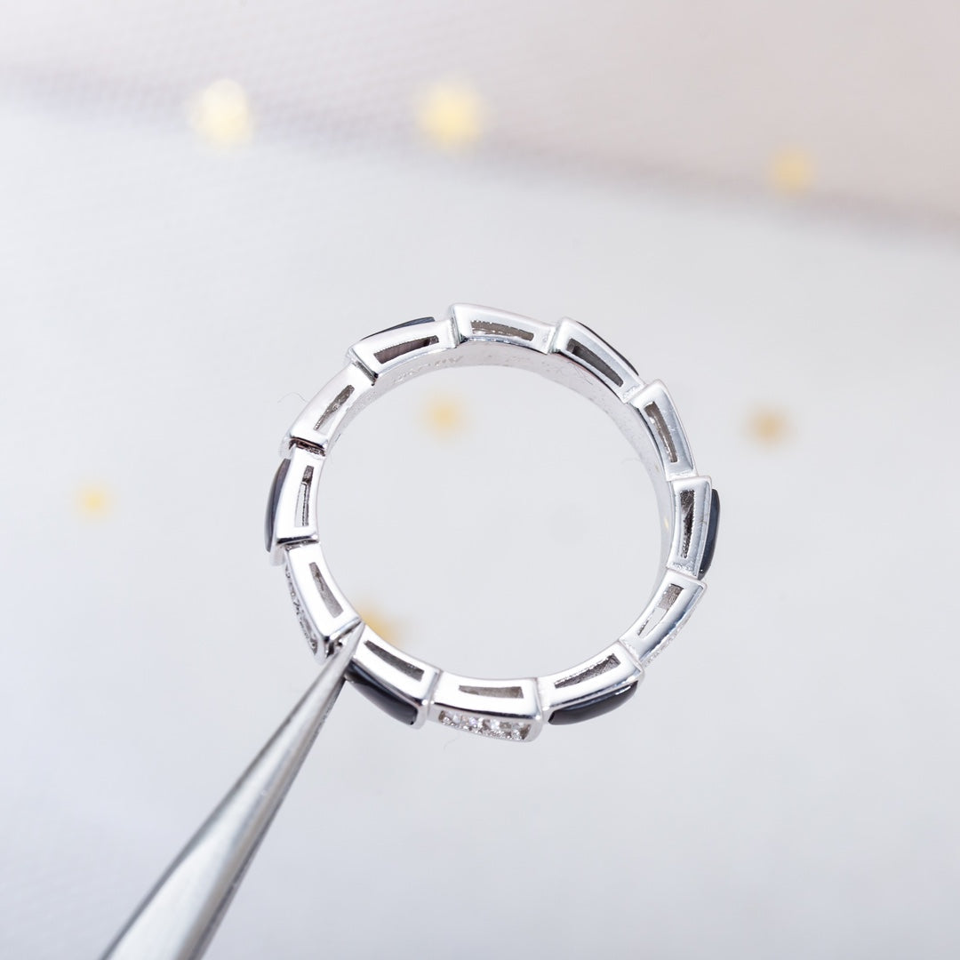 [Love's Uplift]SERPENTI RING SILVER  DIAMOND BLACK MOP 3MM