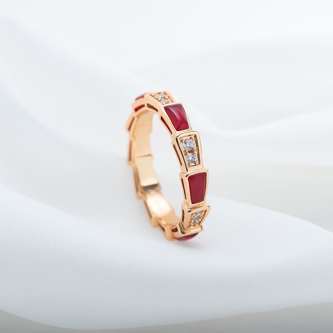 [Love's Uplift]SERPENTI RING PINK GOLD CARNELIAN DIAMOND 3MM