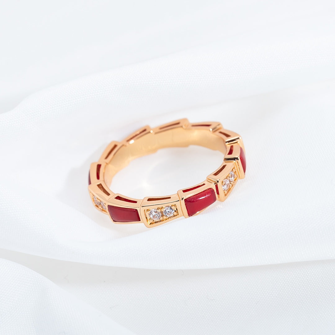 [Love's Uplift]SERPENTI RING PINK GOLD CARNELIAN DIAMOND 3MM