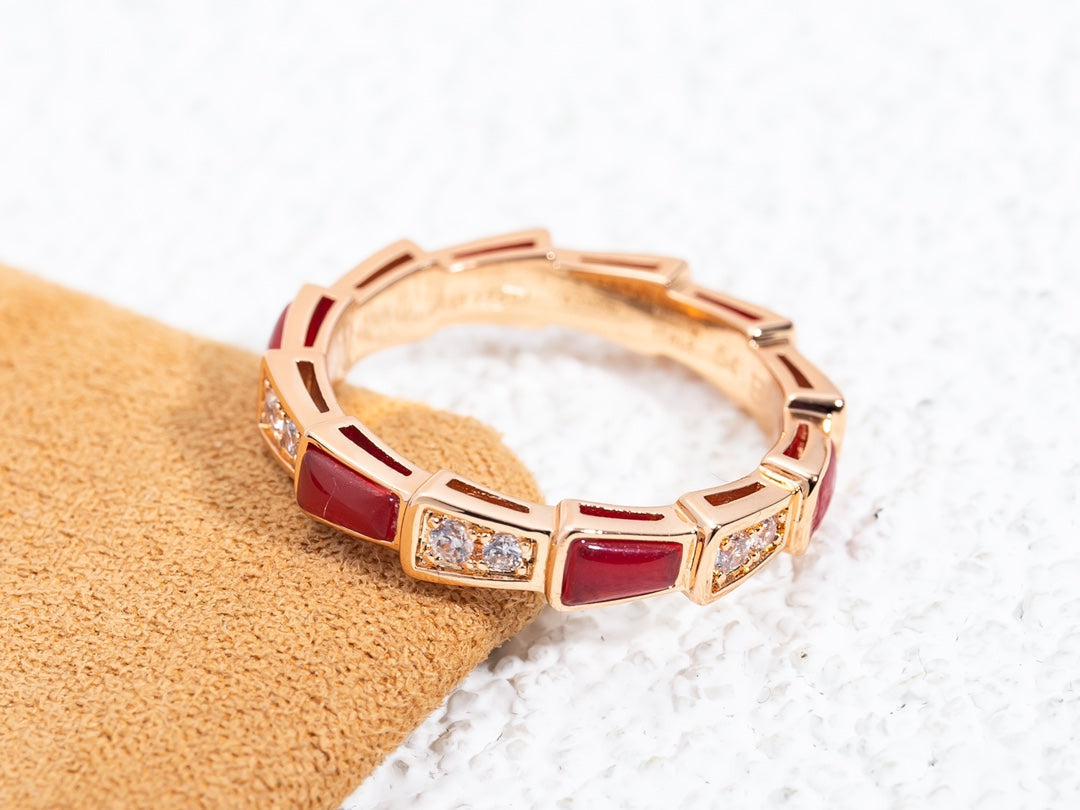 [Love's Uplift]SERPENTI RING PINK GOLD CARNELIAN DIAMOND 3MM