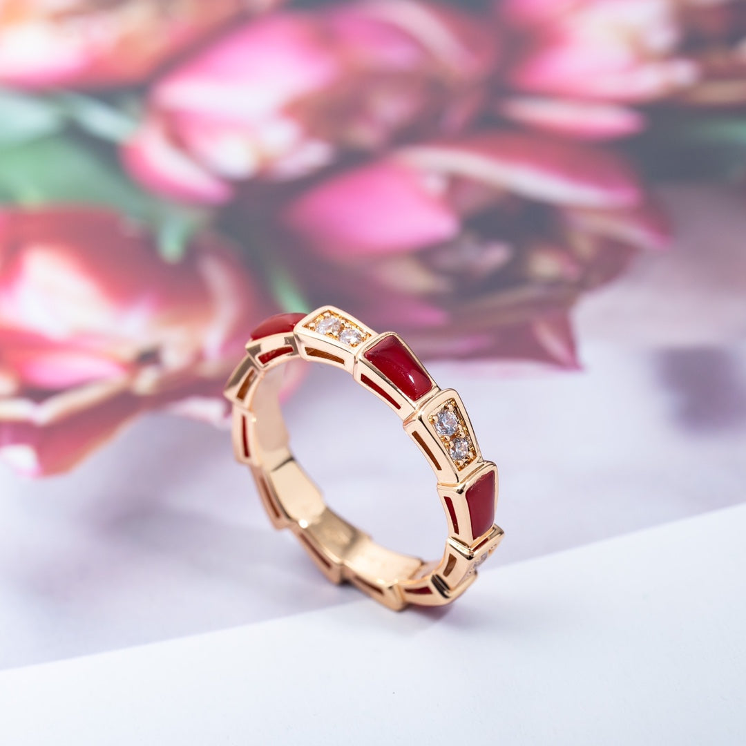 [Love's Uplift]SERPENTI RING PINK GOLD CARNELIAN DIAMOND 3MM