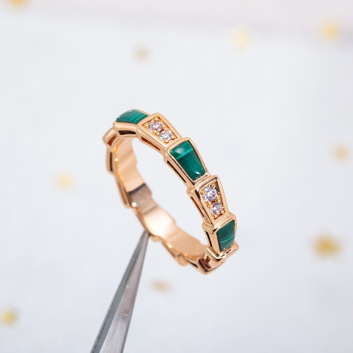 [Love's Uplift]SERPENTI RING PINK GOLD MALACHITE DIAMOND 3MM