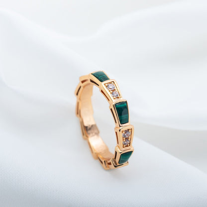 [Love's Uplift]SERPENTI RING PINK GOLD MALACHITE DIAMOND 3MM