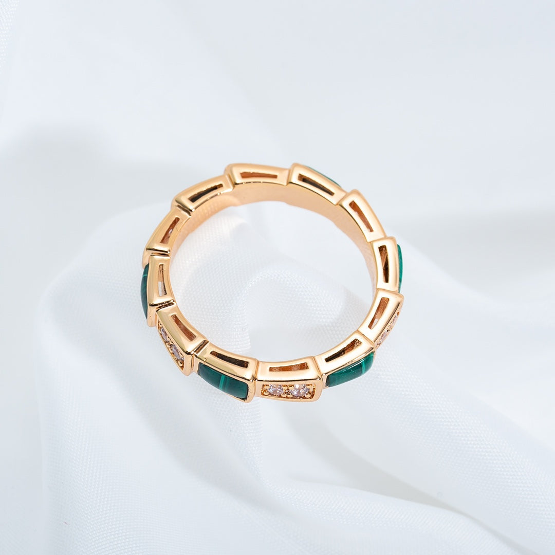 [Love's Uplift]SERPENTI RING PINK GOLD MALACHITE DIAMOND 3MM