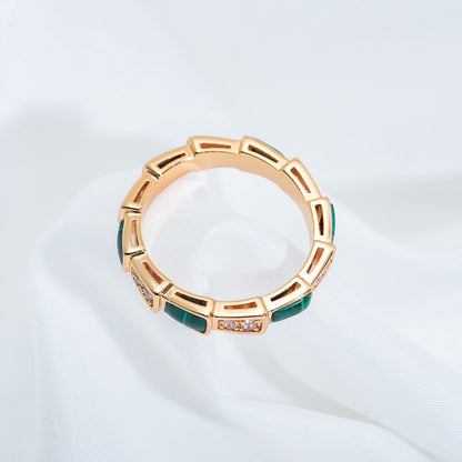 [Love's Uplift]SERPENTI RING PINK GOLD MALACHITE DIAMOND 3MM