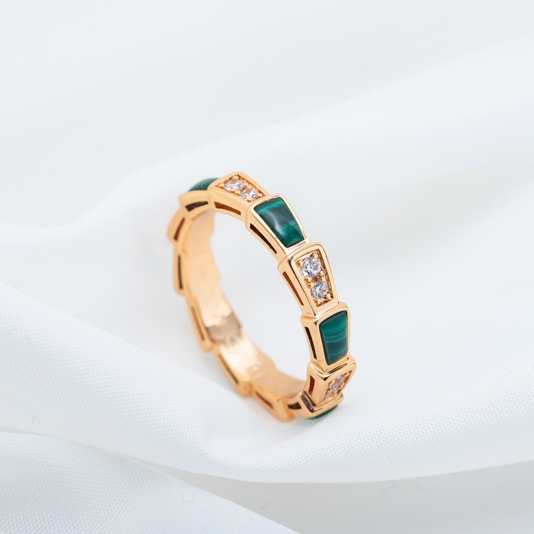 [Love's Uplift]SERPENTI RING PINK GOLD MALACHITE DIAMOND 3MM