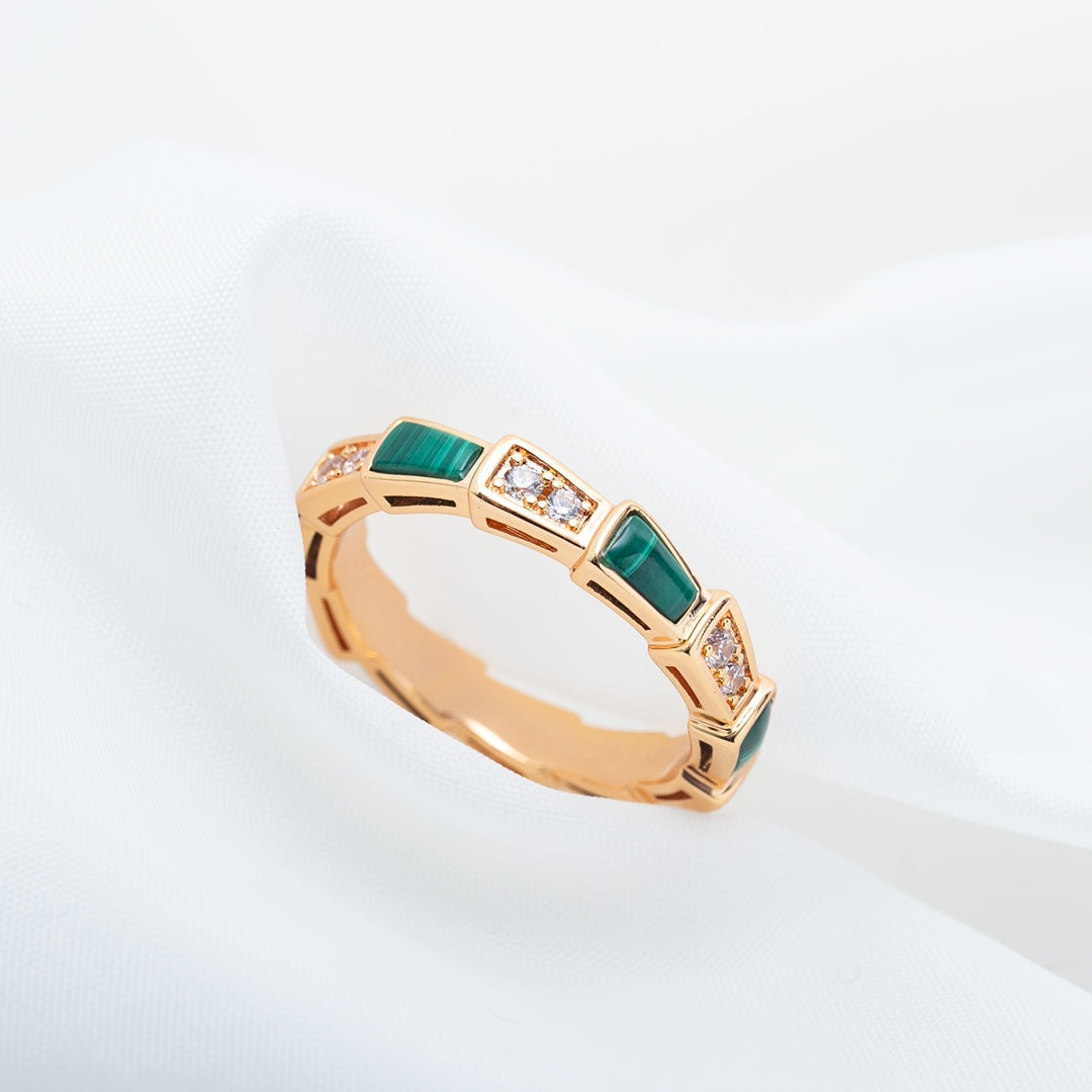 [Love's Uplift]SERPENTI RING PINK GOLD MALACHITE DIAMOND 3MM