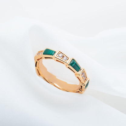 [Love's Uplift]SERPENTI RING PINK GOLD MALACHITE DIAMOND 3MM