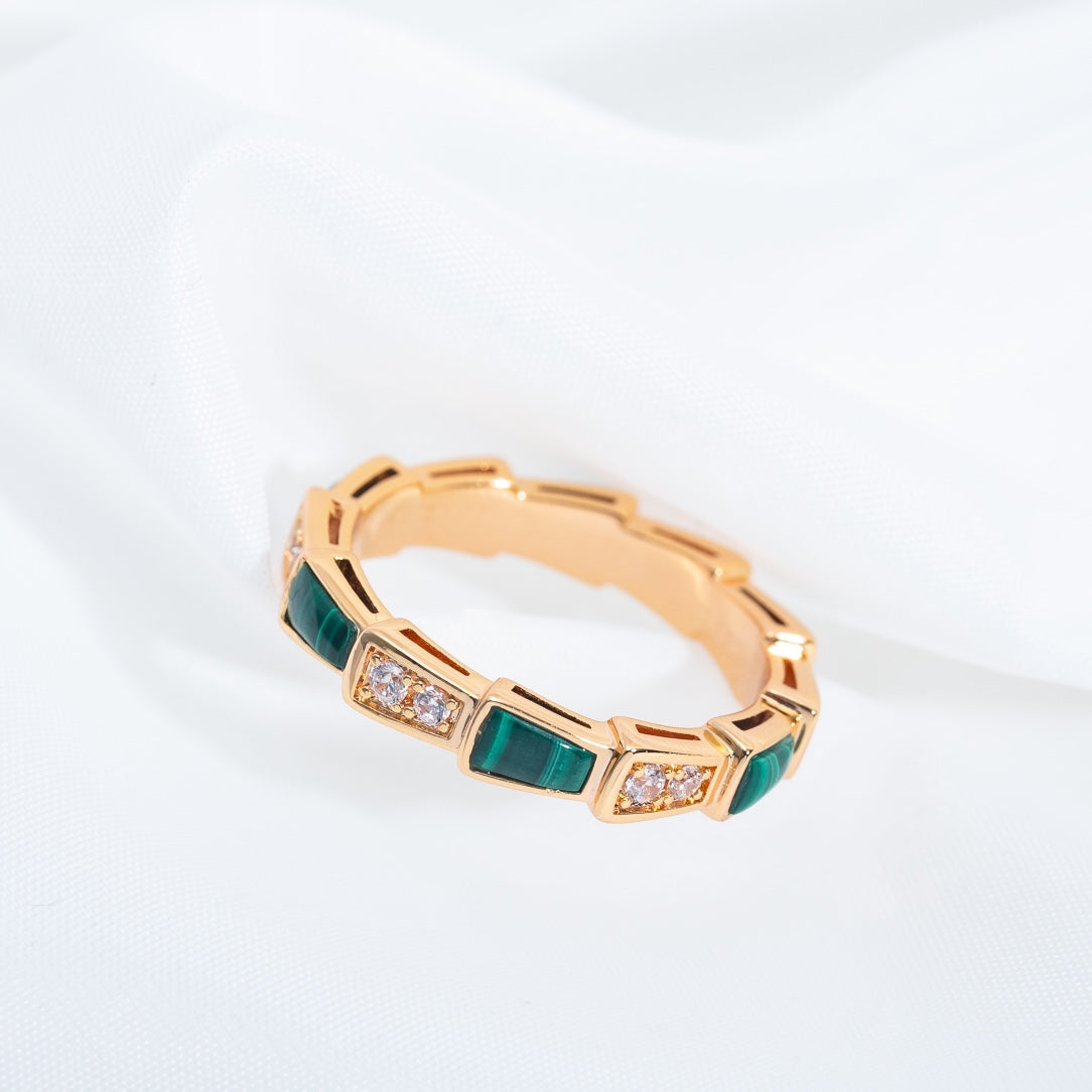 [Love's Uplift]SERPENTI RING PINK GOLD MALACHITE DIAMOND 3MM