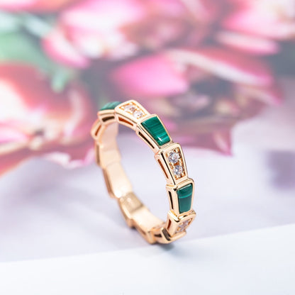[Love's Uplift]SERPENTI RING PINK GOLD MALACHITE DIAMOND 3MM