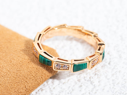 [Love's Uplift]SERPENTI RING PINK GOLD MALACHITE DIAMOND 3MM