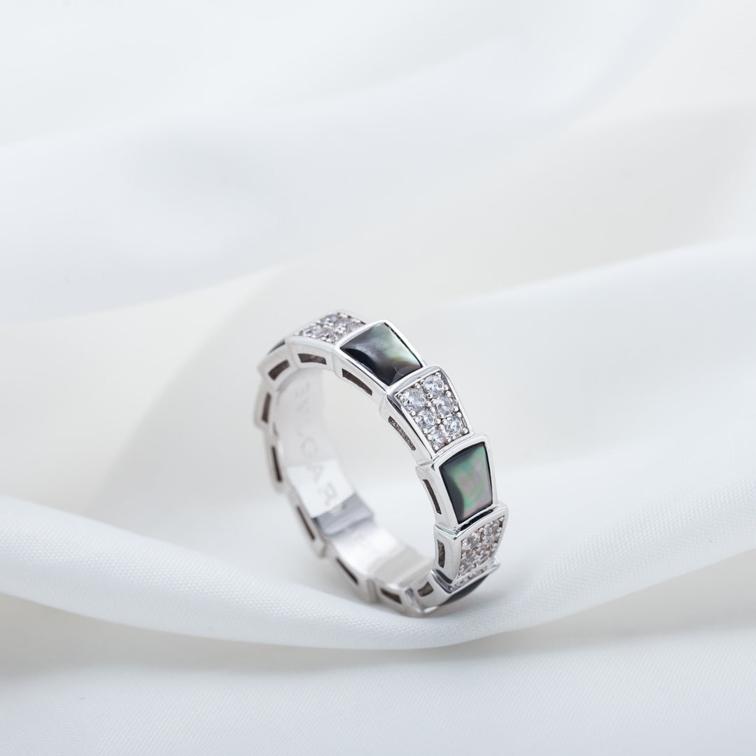 [Love's Uplift]SERPENTI RING SILVER DIAMOND BLACK MOP 4MM