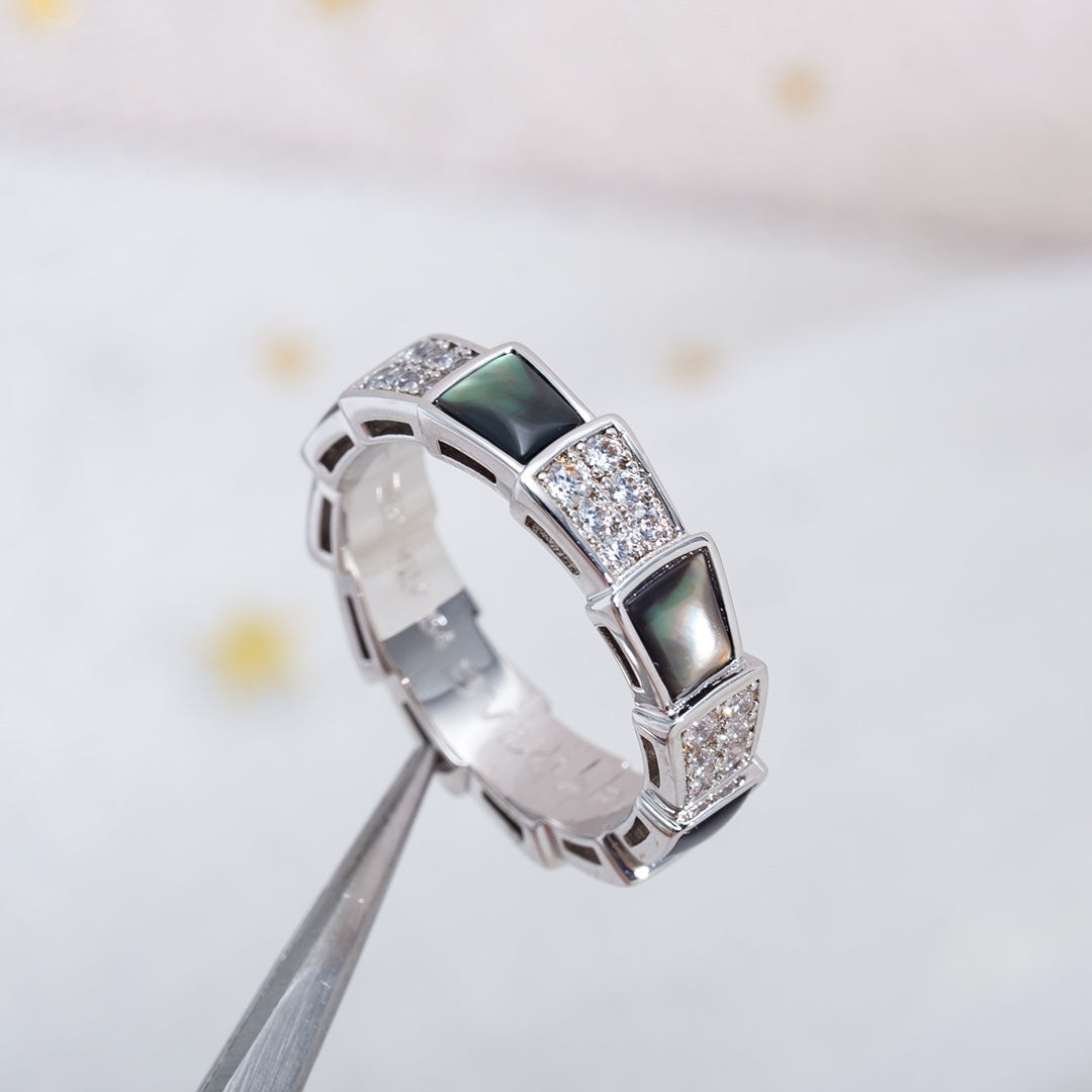 [Love's Uplift]SERPENTI RING SILVER DIAMOND BLACK MOP 4MM