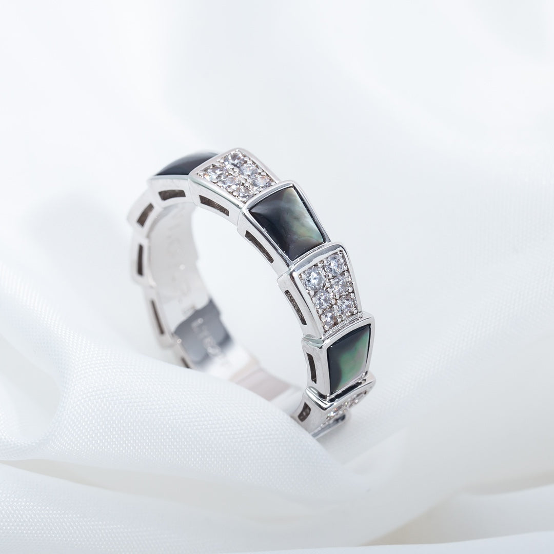 [Love's Uplift]SERPENTI RING SILVER DIAMOND BLACK MOP 4MM