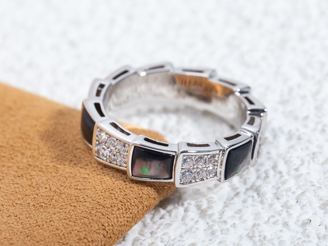 [Love's Uplift]SERPENTI RING SILVER DIAMOND BLACK MOP 4MM