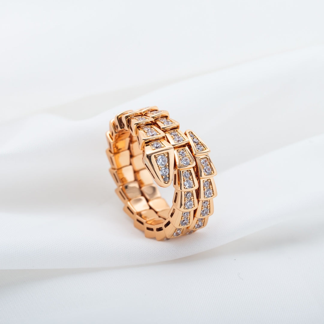 [Love's Uplift]SERPENTI RING PINK GOLD DIAMOND DOUBLE ROW