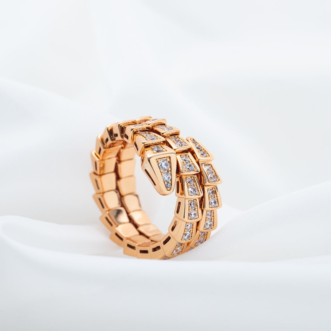 [Love's Uplift]SERPENTI RING PINK GOLD DIAMOND DOUBLE ROW
